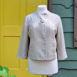 Linen Cape Style Jacket | Chinese Collar | Pocket | Rafaella Size Medium